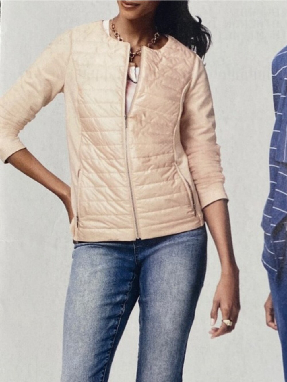 Chico's Zenergy Mixed Media Quilted Puffer Jacket Peach Size 3 XL Full Zip